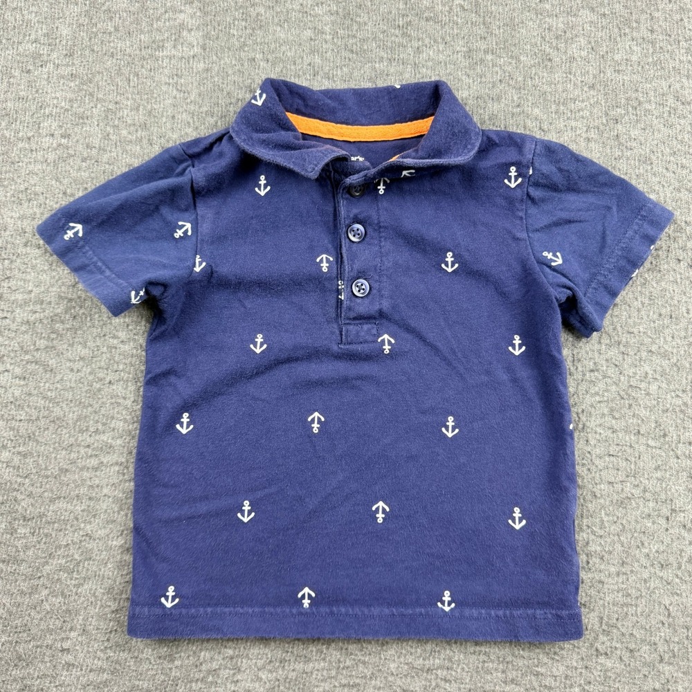 Carter's Boys Navy Blue Anchor Print Short Sleeve Polo Shirt 18 Months
